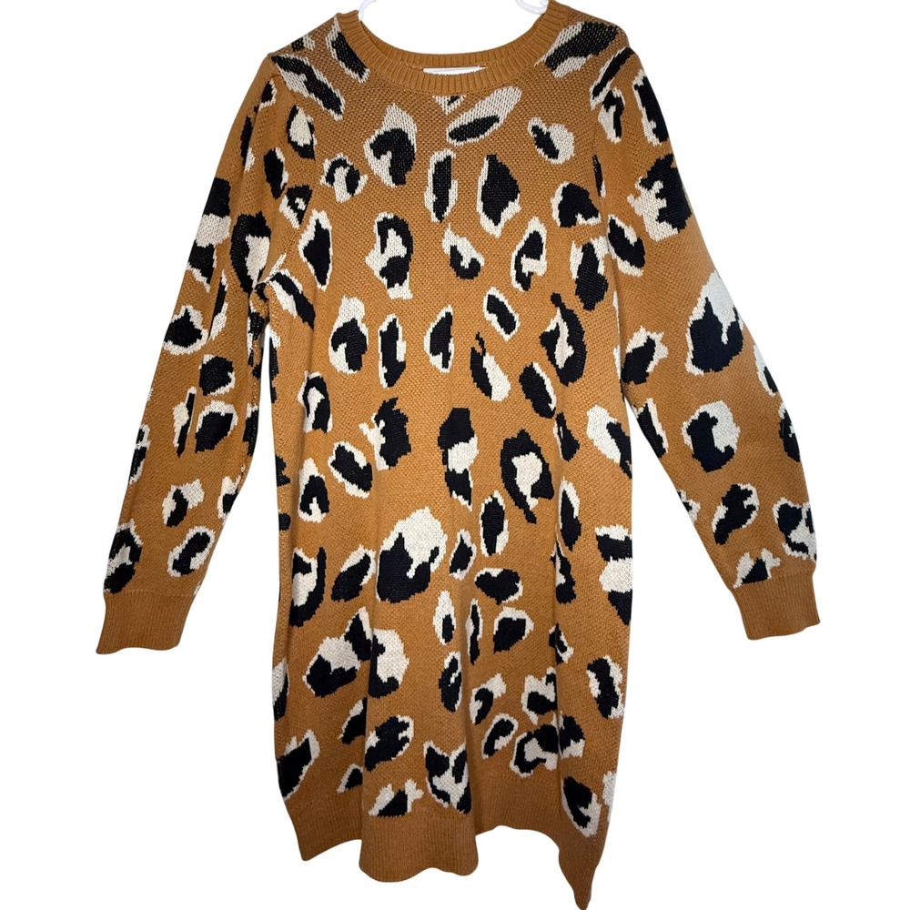ELOQUII Elements Leopard Sweater Dress 14/16 Brown Black Plus Size Knit